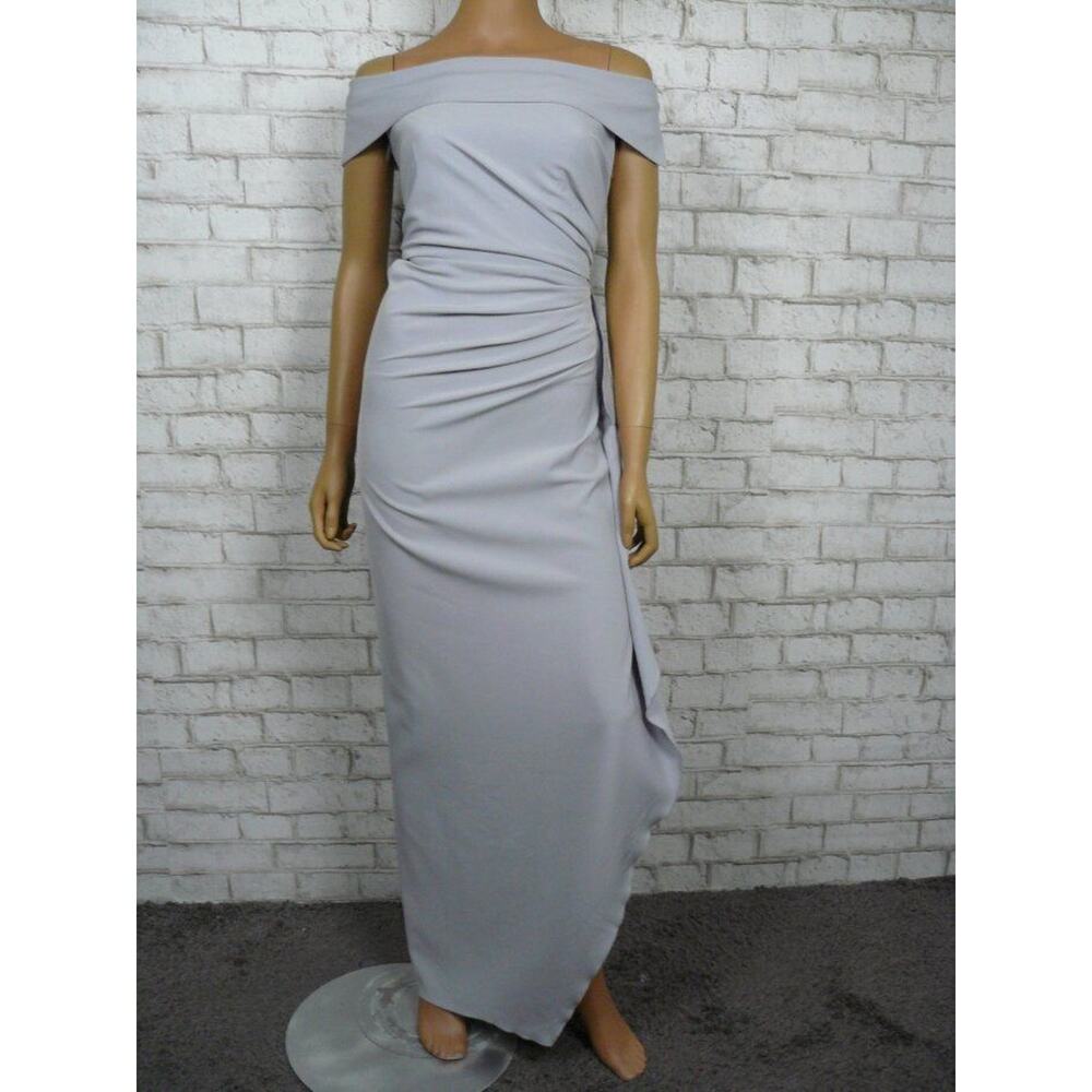 Vince Camuto Light Blue Off the Shoulder Pleated Ruffle Gown 8 NEW